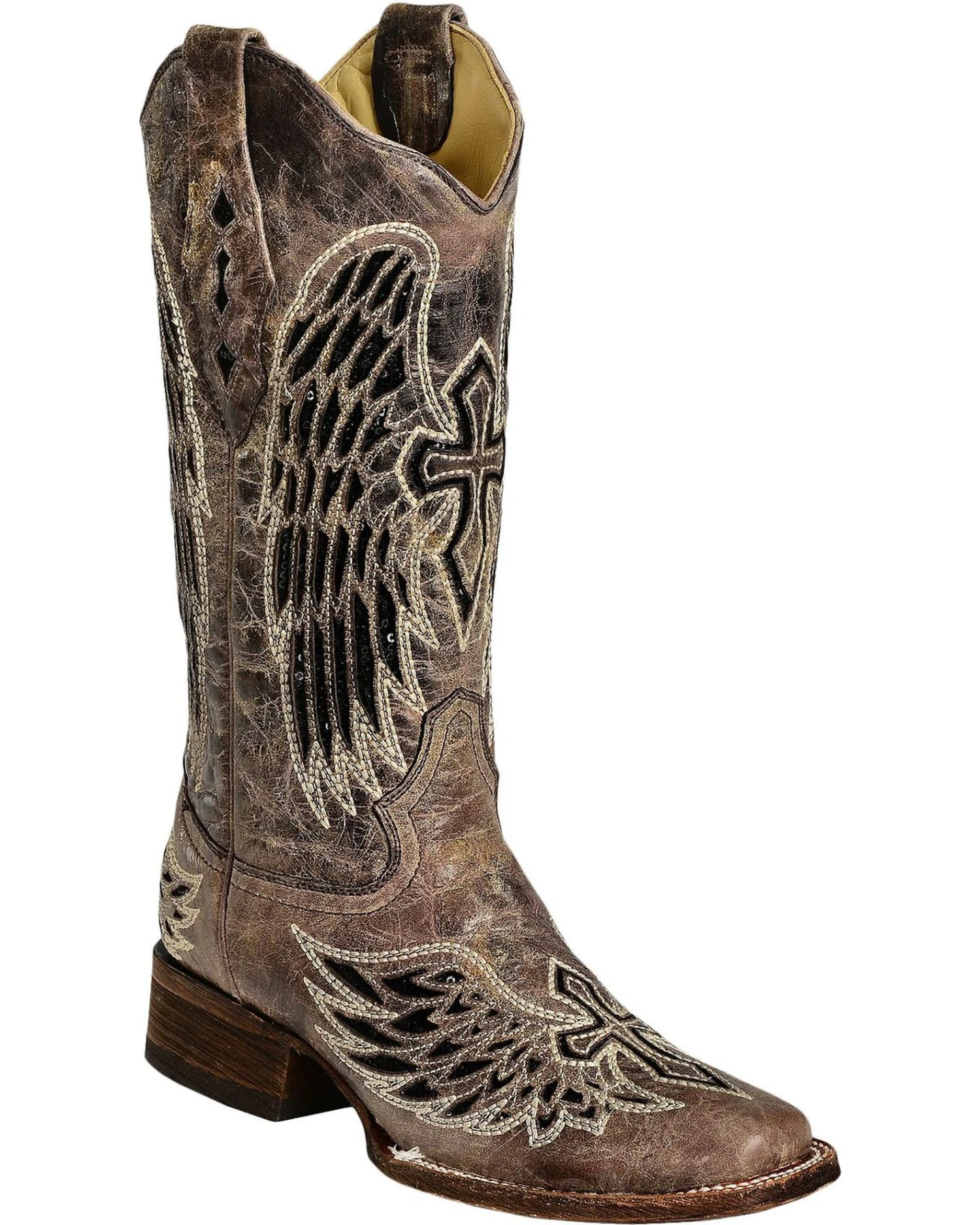 Corral Women's Sequin Wing & Cross Inlay Western Boots - Square Toe 1 Corral Women's Sequin Wing & Cross Inlay Western Boots - Square Toe