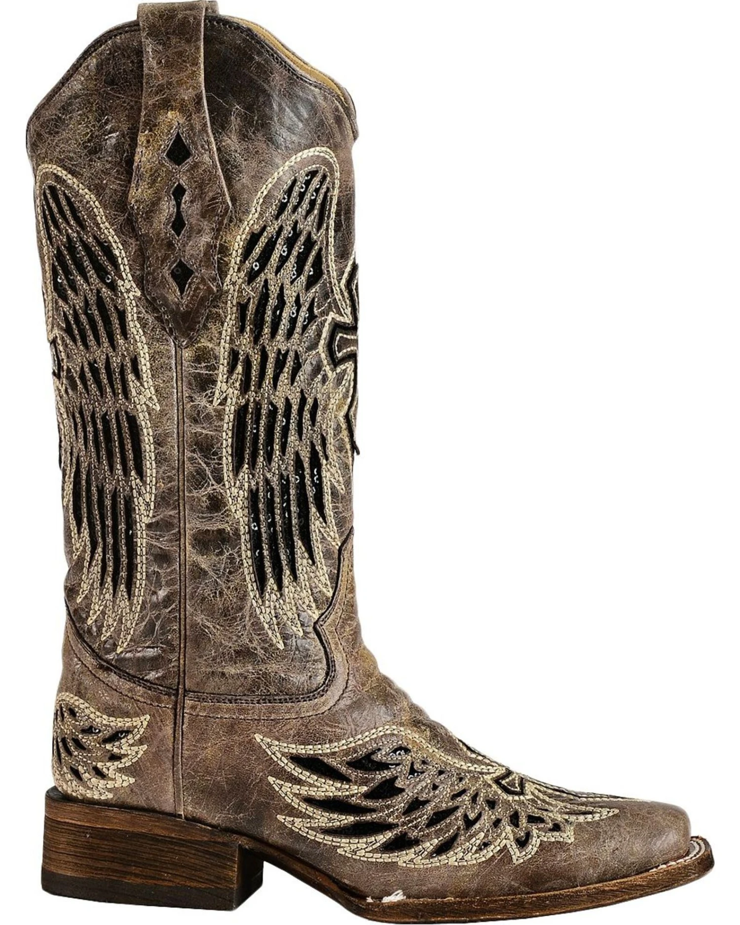 Corral Women's Sequin Wing & Cross Inlay Western Boots - Square Toe 2 Corral Women's Sequin Wing & Cross Inlay Western Boots - Square Toe - Image 2