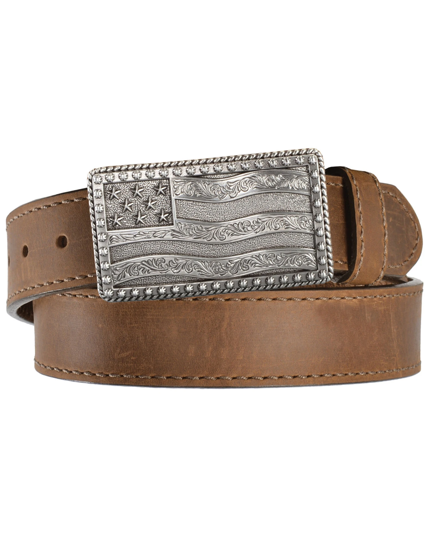 Justin Men's Flying High Leather Belt With Flag Buckle 1 Justin Men's Flying High Leather Belt With Flag Buckle