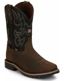 Justin Men's Fireman Black Western Boots - Square Toe