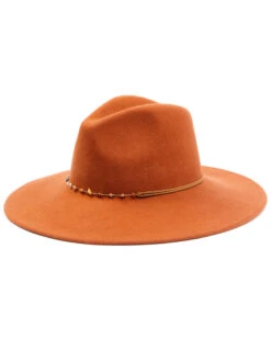 Shyanne Women's Rust Copper Beaded Rust Band Wool Felt Western Fedora Hat
