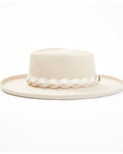 Shyanne Women's Beige Diamond Crown Turned Up Wool Felt Fedora Hat  -Western Cowboy Equipment 2000358127 250 P3
