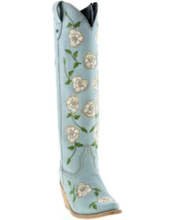 Botas Caborca For Liberty Black Women's Embroidered Roses Tall Western Boots - Snip Toe