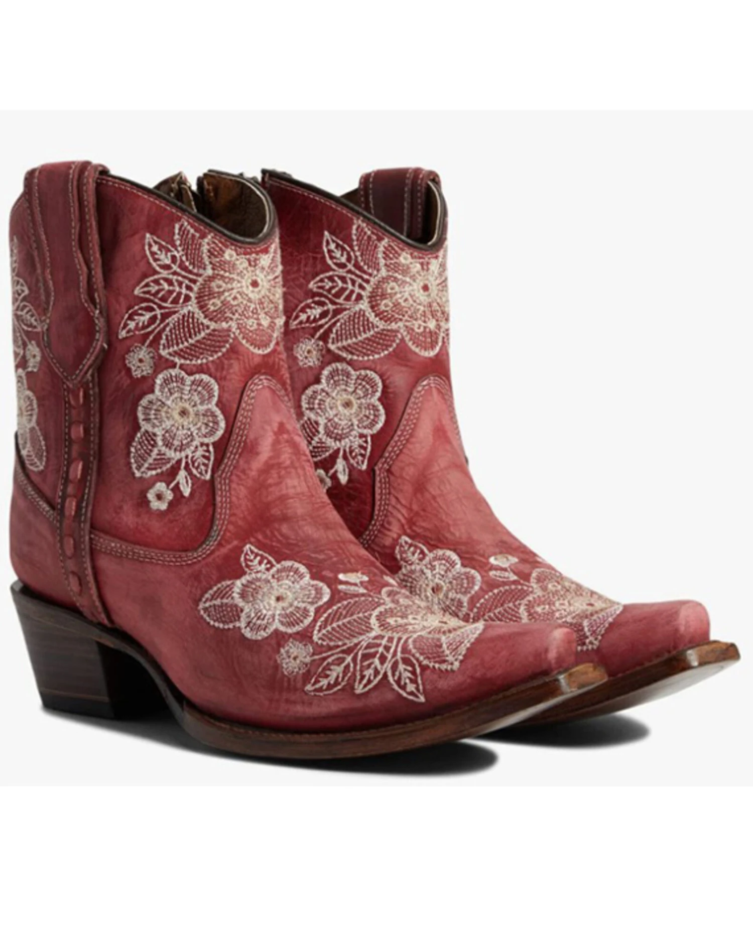 Corral Women's Flowered Embroidery Ankle Western Booties - Snip Toe 1 Corral Women's Flowered Embroidery Ankle Western Booties - Snip Toe