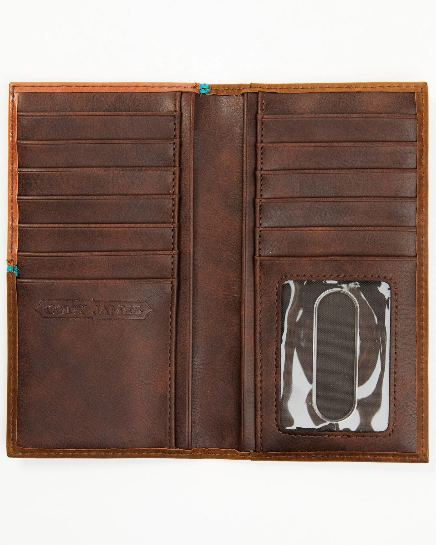 Cody James Men's Turquoise Underlay & Brown Tooled Rodeo Wallet 2 Cody James Men's Turquoise Underlay & Brown Tooled Rodeo Wallet - Image 2