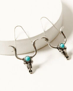 Shyanne Women's Dakota Silver & Turquoise Longhorn Hoop Earrings