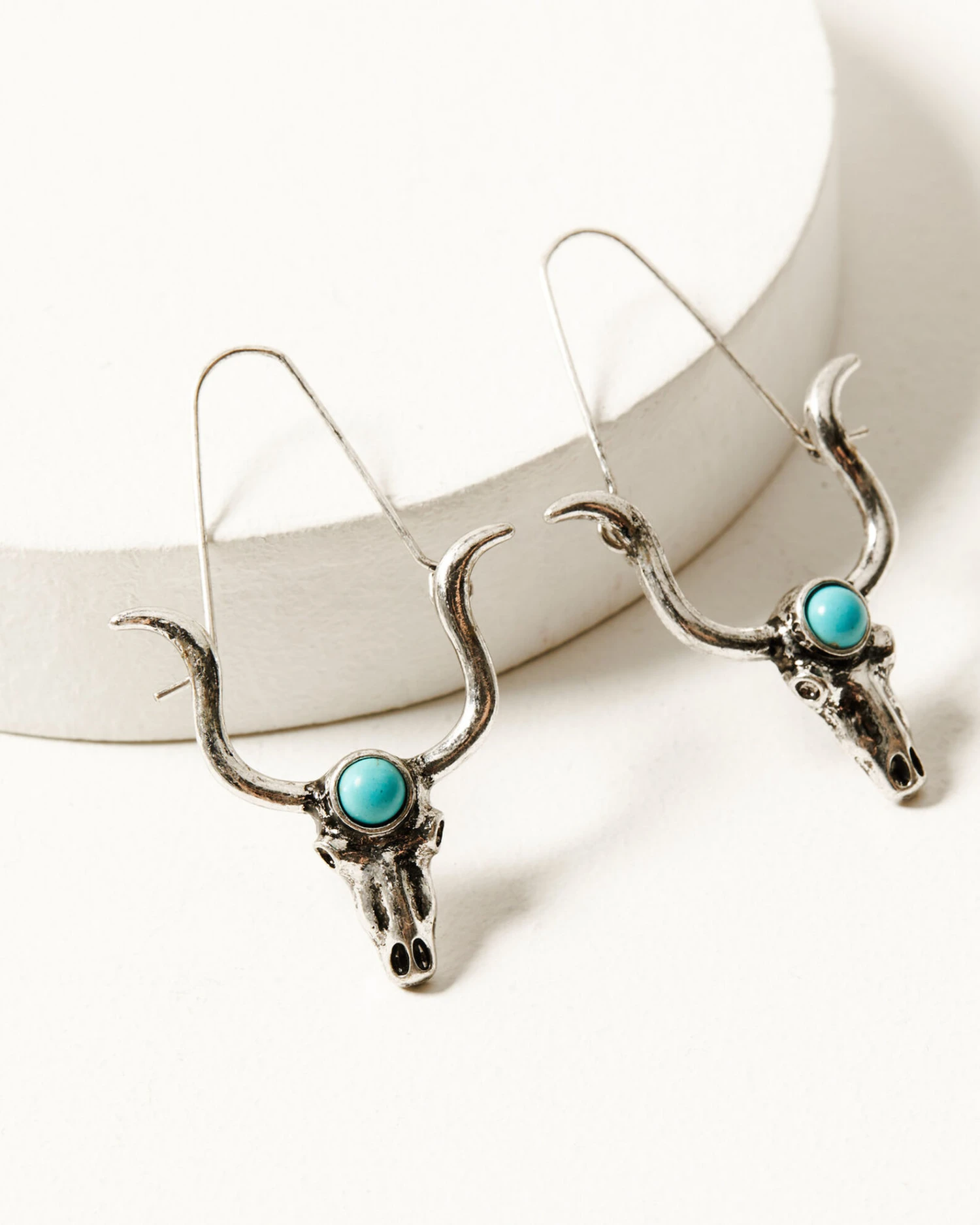 Shyanne Women's Dakota Silver & Turquoise Longhorn Hoop Earrings 1 Shyanne Women's Dakota Silver & Turquoise Longhorn Hoop Earrings