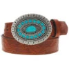 Hooey Women's Original Embossed Feather Southwestern Rodeo Buckle Belt