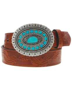 Hooey Women's Original Embossed Feather Southwestern Rodeo Buckle Belt