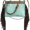M & F Western Women's Metallic Hair-On Hide & Tooled Leather Fringe Crossbody