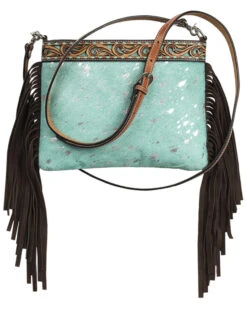M & F Western Women's Metallic Hair-On Hide & Tooled Leather Fringe Crossbody