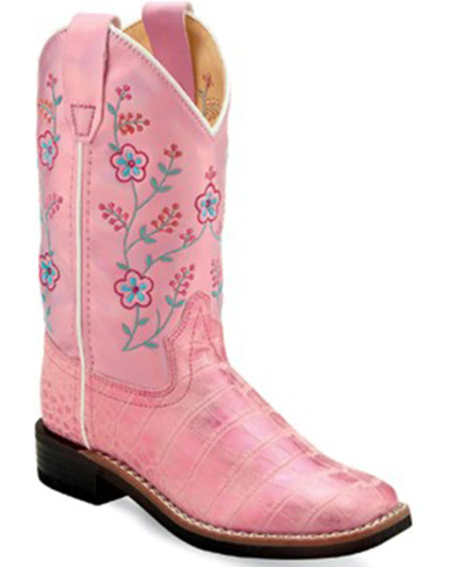 Old West Girls' Crocodile Print Western Boots - Broad Square Toe 1 Old West Girls' Crocodile Print Western Boots - Broad Square Toe