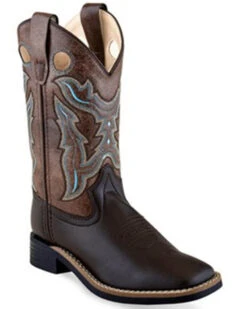 Old West Boys' Embroidered Western Boots - Broad Square Toe